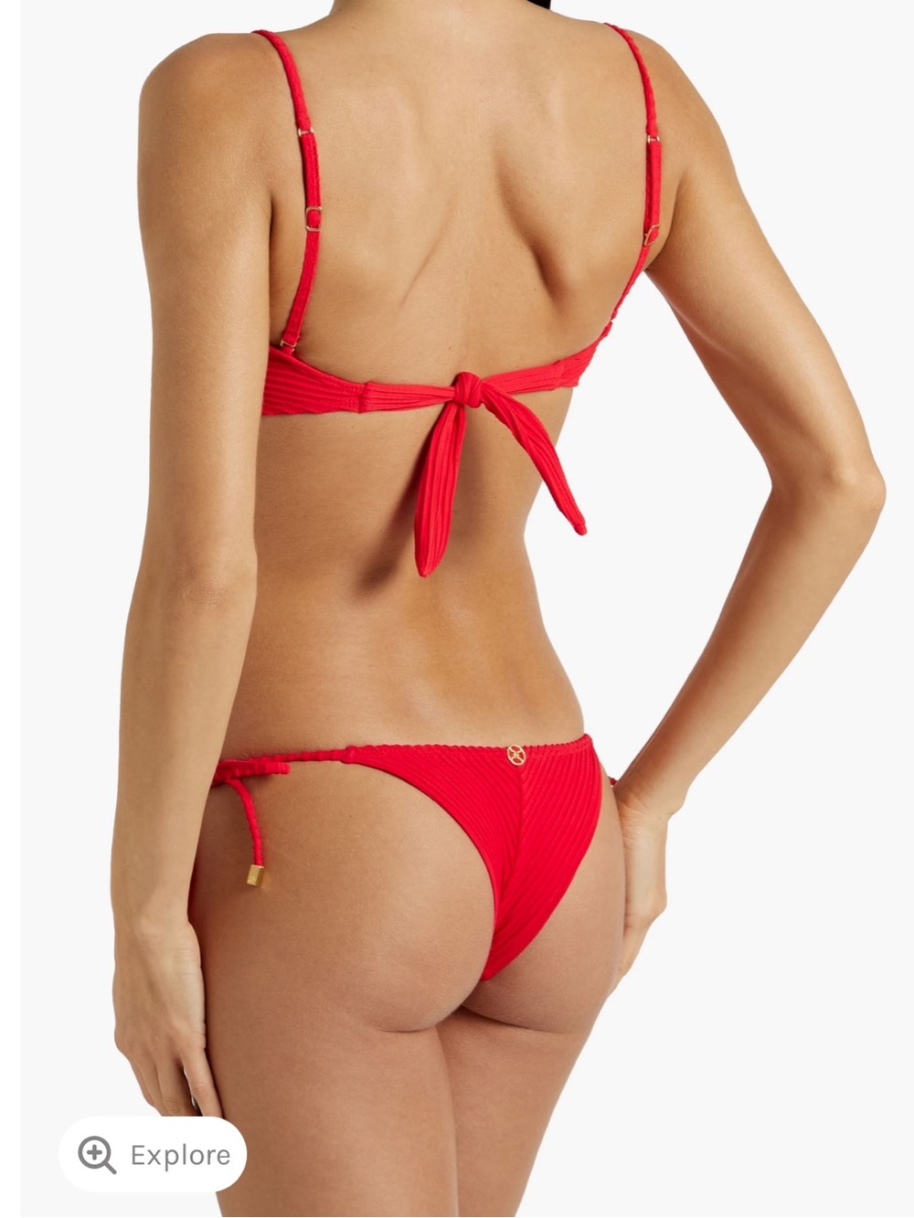 Ribbed Red Tie-Back Bikini Set - Women Swim